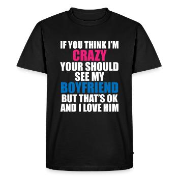 Crazy Friend - Humorous Motif - Men's Premium Organic T-Shirt - black - Front - Nico (187cm)