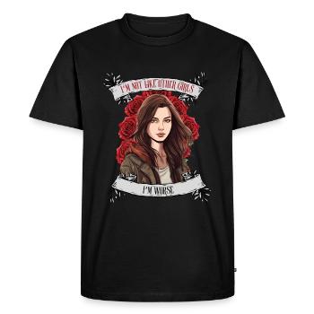 Ich bin nicht wie andere Frauen, ich bin schlimmer - Männer Premium Bio T-Shirt - Schwarz - Vorne - Nico (187cm)