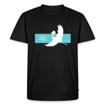 Grue et fleur de lotus sur barre rouge - T-shirt Premium bio Homme - noir - Devant - Nico (187cm)