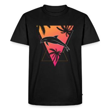 Retro Dolphin Tropics Dream Graphic - Men's Premium Organic T-Shirt - black - Front - Nico (187cm)