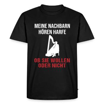 Les voisins du son de la harpe doivent écouter - T-shirt Premium bio Homme - noir - Devant - Nico (187cm)
