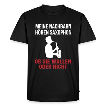 Voisins Saxophone écoute Fun - Cadeau - T-shirt Premium bio Homme - noir - Devant - Nico (187cm)