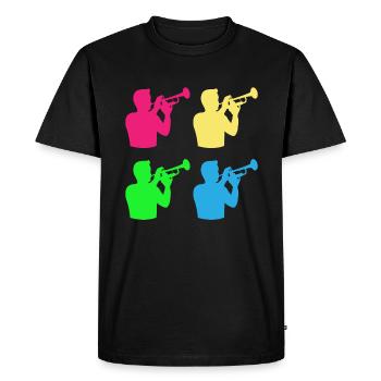 Son de trompette en couleur – arc-en-ciel musical - T-shirt Premium bio Homme - noir - Devant - Nico (187cm)