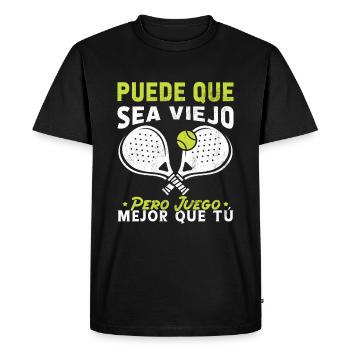 Je suis peut-être vieux mais je joue mieux au padel - T-shirt Premium bio Homme - noir - Devant - Nico (187cm)