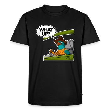 Drôle d’oiseau au volant Joker Quoi de neuf - T-shirt Premium bio Homme - noir - Devant - Nico (187cm)