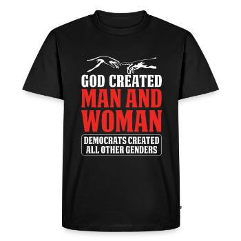 God Created Man - Men's Premium Organic T-Shirt - black - Front - Nico (187cm)