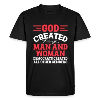 God Created Man - Men's Premium Organic T-Shirt - black - Front - Nico (187cm)