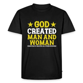 God Created Man - Men's Premium Organic T-Shirt - black - Front - Nico (187cm)