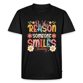 Why someone smiles inspiringly today - Men's Premium Organic T-Shirt - black - Front - Nico (187cm)