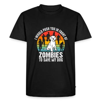 Je te pousserais devant des zombies, des chiens, des chiens - T-shirt Premium bio Homme - noir - Devant - Nico (187cm)