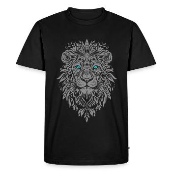 Silver Lion Face Blue Eyes - Men's Premium Organic T-Shirt - black - Front - Nico (187cm)