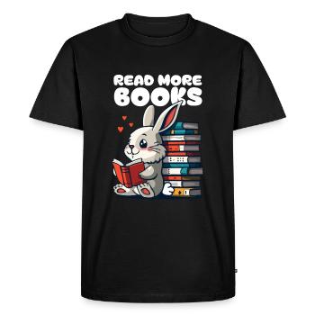 Little bunny in bookstore loves books - Men's Premium Organic T-Shirt - black - Front - Nico (187cm)