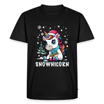 Licorne mignonne avec écharpe et chapeau de père Noël - T-shirt Premium bio Homme - noir - Devant - Nico (187cm)