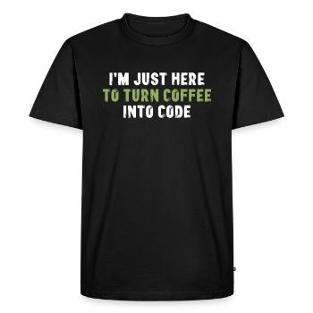 Je suis juste là pour le café en code - T-shirt Premium bio Homme - noir - Devant - Nico (187cm)