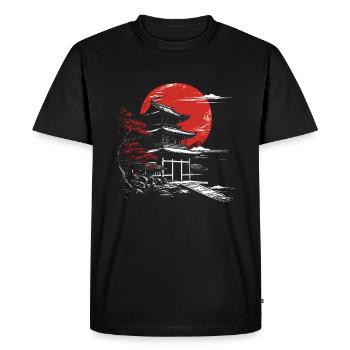 Temple du Japon Red Moon Birds Bonsaï Esthétique - T-shirt Premium bio Homme - noir - Devant - Nico (187cm)