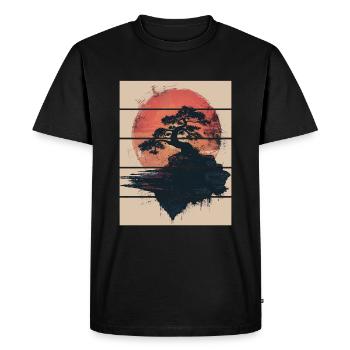 Japon Paysage Bonsaï Arbre Lune Rouge Esthétique - T-shirt Premium bio Homme - noir - Devant - Nico (187cm)
