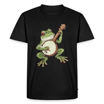 Grenouille Banjo Champignons Cottagecore Graphique Naturecore - T-shirt Premium bio Homme - noir - Devant - Nico (187cm)