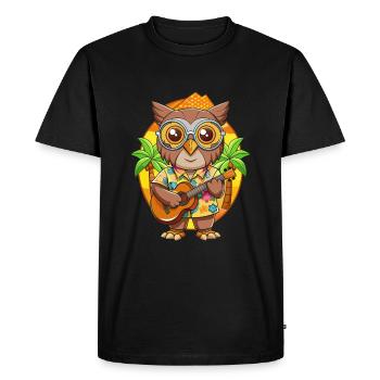 Drôle Hibou Dessin Animé Plage D’été Lunettes De Soleil Guitare - T-shirt Premium bio Homme - noir - Devant - Nico (187cm)