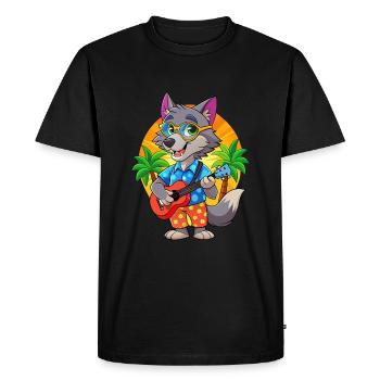 Funny Wolf Cartoon Summer Beach Sunglasses Guitar - Men's Premium Organic T-Shirt - black - Front - Nico (187cm)