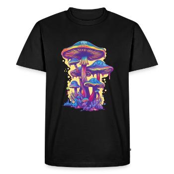 Psychedelic Pilze Magic Mushrooms Festival - Men's Premium Organic T-Shirt - black - Front - Nico (187cm)