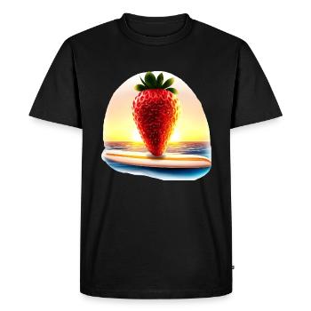 Surfer sur les fraises au coucher du soleil - T-shirt Premium bio Homme - noir - Devant - Nico (187cm)
