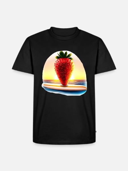Surfing strawberry in sunset - Men's Premium Organic T-Shirt - black