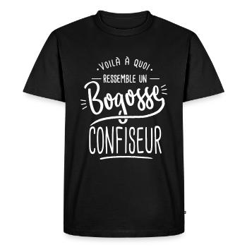 bogosse Confiseur cadeau humour chocolat bonbon - T-shirt Premium bio Homme - noir - Devant - Nico (187cm)