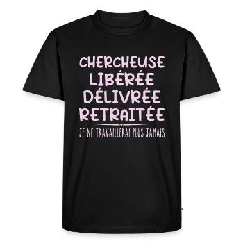 Chercheuse célèbre sa retraite avec humour cadeau - T-shirt Premium bio Homme - noir - Devant - Nico (187cm)