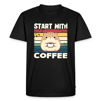 Hamster - starts with coffee - Men's Premium Organic T-Shirt - black - Front - Nico (187cm)