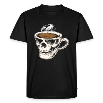 Coffee as a Hanger's Meal in Skull Mug - Men's Premium Organic T-Shirt - black - Front - Nico (187cm)