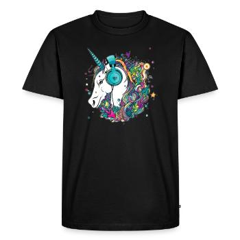 Techno Einhorn Dj Musikliebhaber EDM Festival - Männer Premium Bio T-Shirt - Schwarz - Vorne - Nico (187cm)