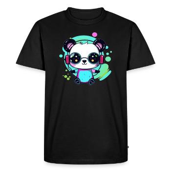 Funny Techno Panda Dj Music Lover Festivl - Men's Premium Organic T-Shirt - black - Front - Nico (187cm)