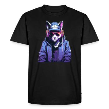 Techno Party Cat Cyberpunk DJ - T-shirt Premium bio Homme - noir - Devant - Nico (187cm)