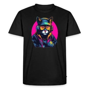 Cyberpunk Techno Lover Cat Festival for electronic - Men's Premium Organic T-Shirt - black - Front - Nico (187cm)