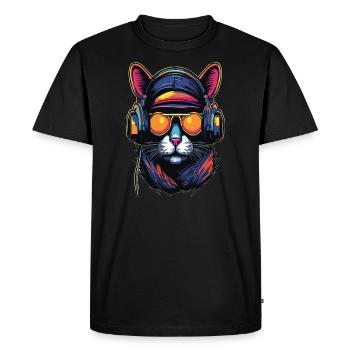EDM Music Festival Cyberpunk DJ Cat Rave - T-shirt Premium bio Homme - noir - Devant - Nico (187cm)