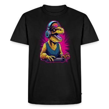 Cyberpunk Dinosaur DJ Funny Music Festival ED - T-shirt Premium bio Homme - noir - Devant - Nico (187cm)