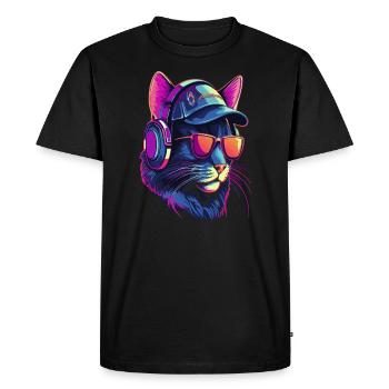 Cooler Cyberpunk Cat Techno Party Rave - Männer Premium Bio T-Shirt - Schwarz - Vorne - Nico (187cm)