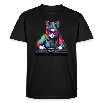 EDM Music Summer Festival Cyberpunk Cat DJ - Men's Premium Organic T-Shirt - black - Front - Nico (187cm)