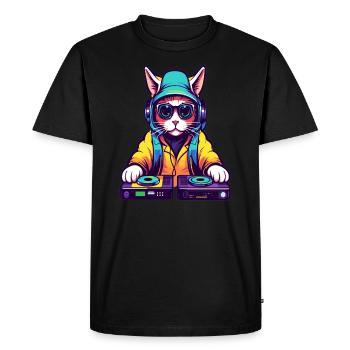 Cyberpunk Party Cat Techno Rave - T-shirt Premium bio Homme - noir - Devant - Nico (187cm)