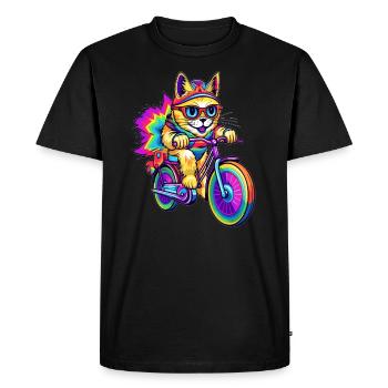 Trippy Bicyclist Cat Funny Rainbow Cat Psychédélique - T-shirt Premium bio Homme - noir - Devant - Nico (187cm)