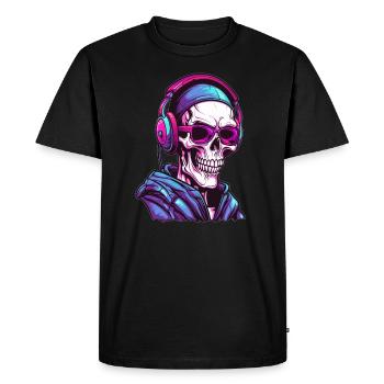Rave Skull Cyberpunk Party Skeleton - Men's Premium Organic T-Shirt - black - Front - Nico (187cm)