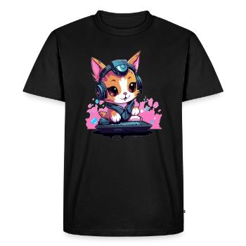 Cute Dj Cat Drum and Bass Festival - T-shirt Premium bio Homme - noir - Devant - Nico (187cm)