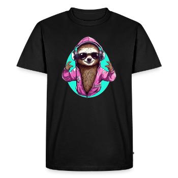 Techno Party Sloth DJ Summer Festival - Men's Premium Organic T-Shirt - black - Front - Nico (187cm)
