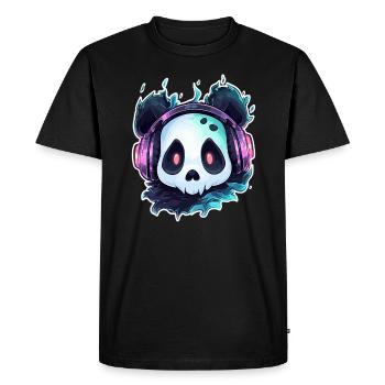 Spooky EDM Party Halloween Skull Panda DJ - Men's Premium Organic T-Shirt - black - Front - Nico (187cm)