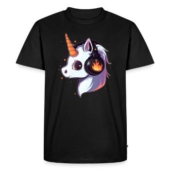 Fête d'Halloween mignonne licorne DJ EDM - T-shirt Premium bio Homme - noir - Devant - Nico (187cm)