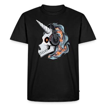 Fête d'Halloween DJ Licorne Zombie Heavy Metal - T-shirt Premium bio Homme - noir - Devant - Nico (187cm)