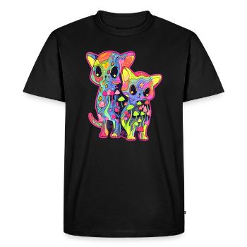 Trippy Art Mushroom Cat Psychedelic Festival - Men's Premium Organic T-Shirt - black - Front - Nico (187cm)