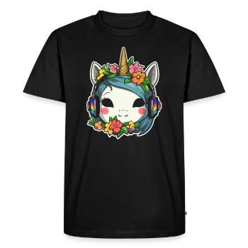 Jolie Flora Licorne DJ EDM Festival Rave - T-shirt Premium bio Homme - noir - Devant - Nico (187cm)