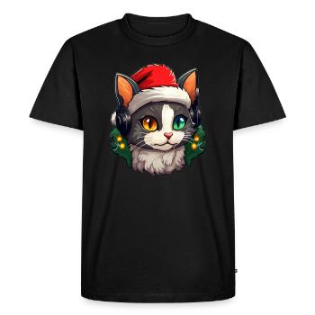 EDM Festival Christmas Party Cat DJ - Men's Premium Organic T-Shirt - black - Front - Nico (187cm)