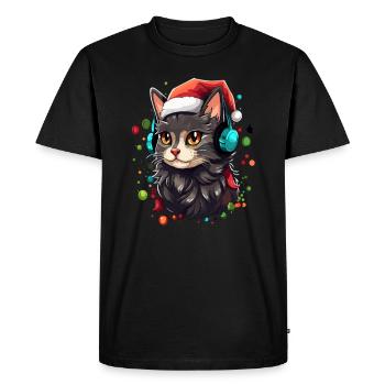 Christmas Party Cat DJ EDM New Year Rave - T-shirt Premium bio Homme - noir - Devant - Nico (187cm)